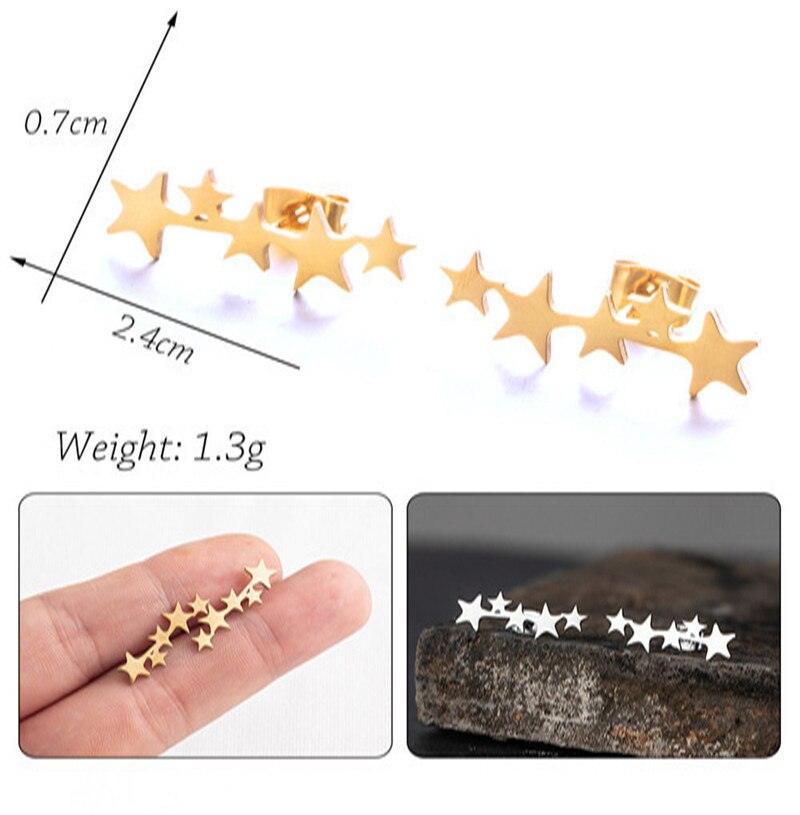 Sparkle Stars Stud Earrings Girls Ear Ornaments Stainless Steel Jewlery Gifts