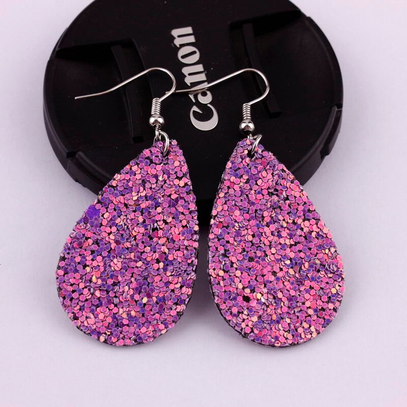 Pink Sparkly Glitter Drop Shape Dangle Earrings for Fashion Stylish Jewelry Drop