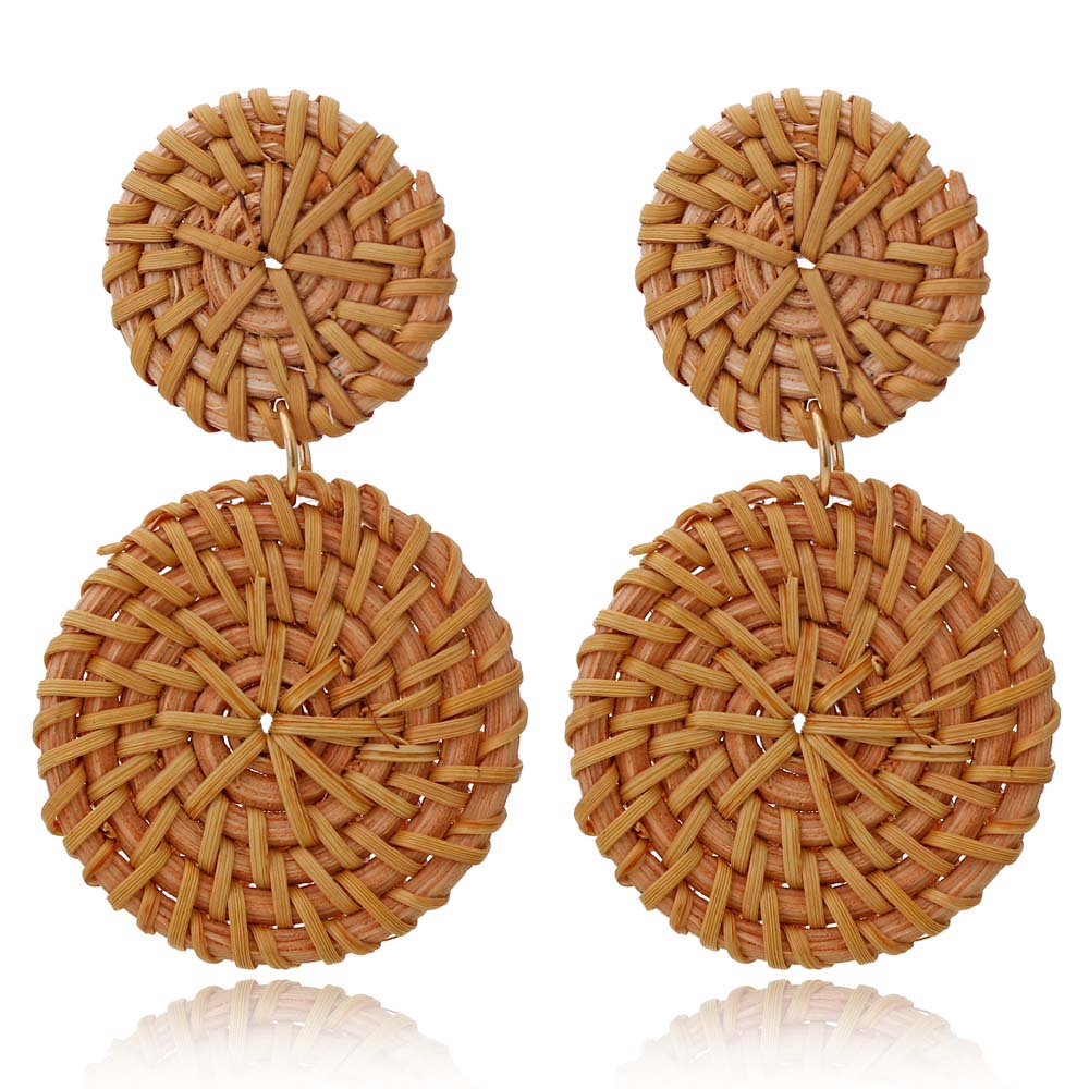 Double Round Bamboo Braid Drop Earrings Modern Women Stylish Gift Jewelry Ear