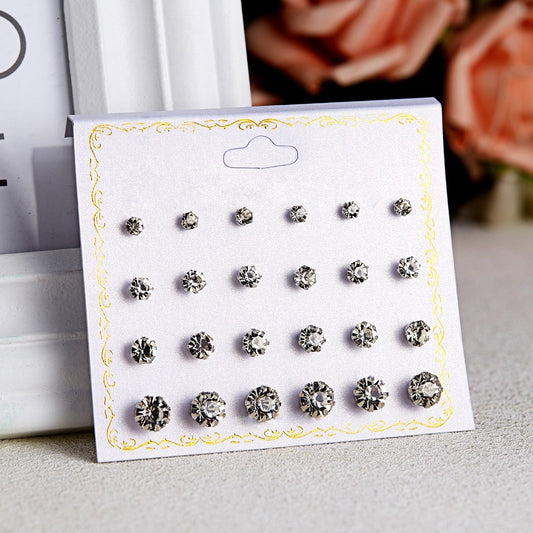 12 Pairs 4 Sizes Classic Stud Earrings Women Ear Accessory Jewelry Birthday