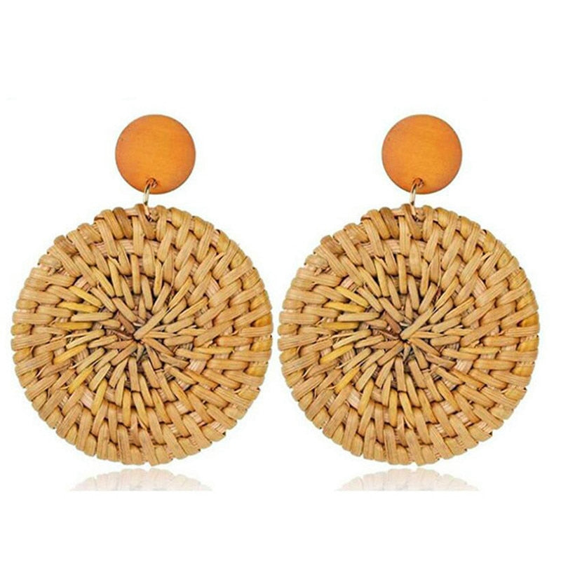 Round Rattan Pattern Drop Earrings Modern Women Stylish Gift Jewelry Ear Fashion