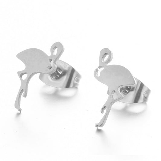 Flamingo Big Bird Stud Earrings Girls Ear Ornaments Stainless Steel Jewlery