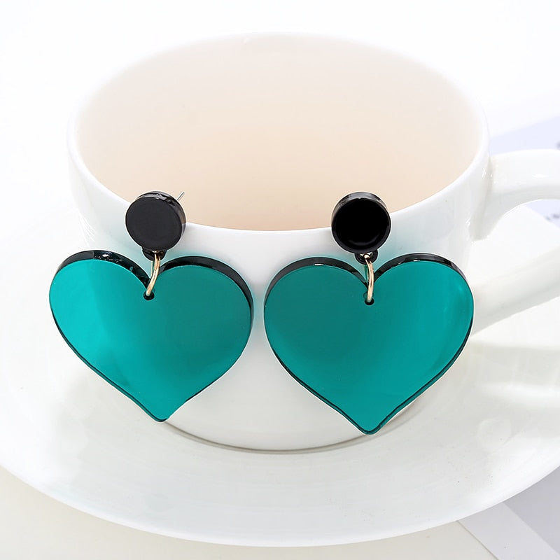 Colorful Acrylic Heart Dangle Earrings Cartoon Ear Pendants Accessories Women