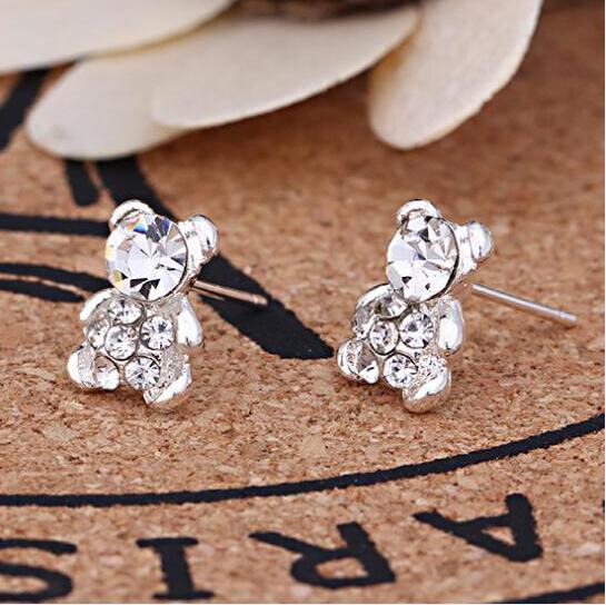 Rhinestone Bear Stud Earrings Women Art Fashion Cartoon Earrings Creative