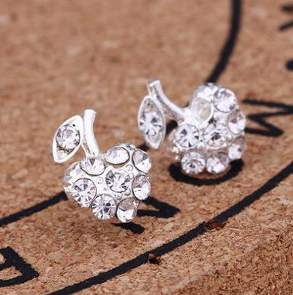 Rhinestone Apple Stud Earrings Women Art Fashion Cartoon Earrings Creative