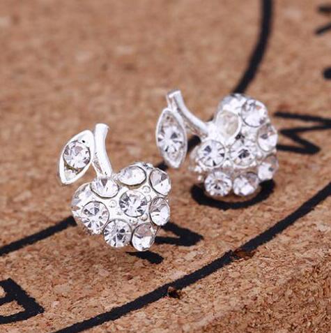 Rhinestone Apple Stud Earrings Women Art Fashion Cartoon Earrings Creative