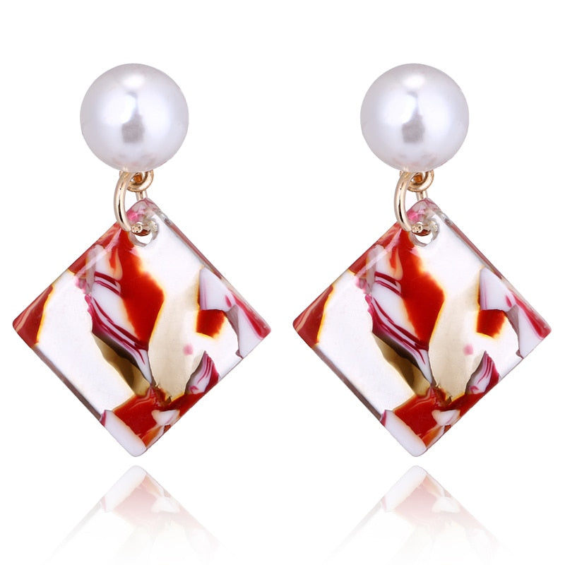 Colorful Acrylic Square Simple Drop Earrings Women Girl Party Gift Fashion Ear