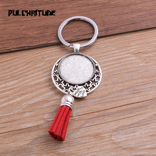 9 Color Tassels Key Rings Chain Filligree Fit Round 25mm Logo Pendant Diy