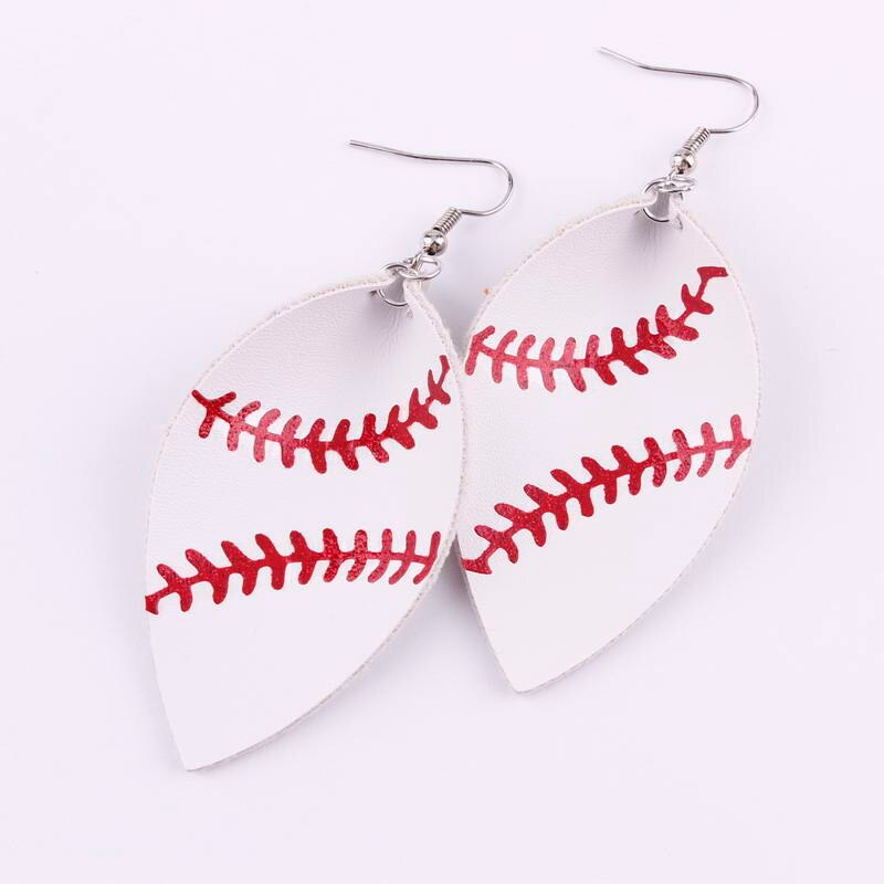 Baseball Ball Pendant PU Leather Lady Cute Drop Earrings for Women Jewelry Girls