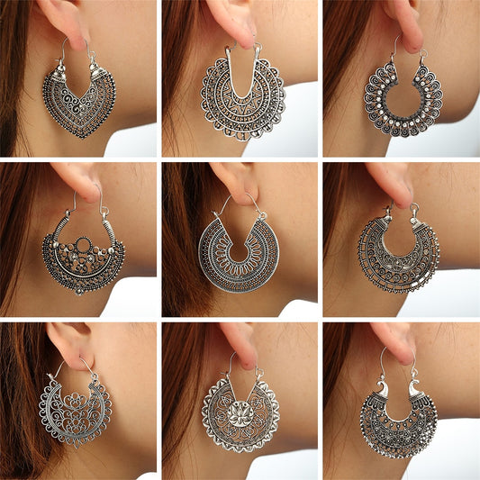 Vintage Ethnic Earring Geometric Antique Hoop Dangle Earrings Trendy Women