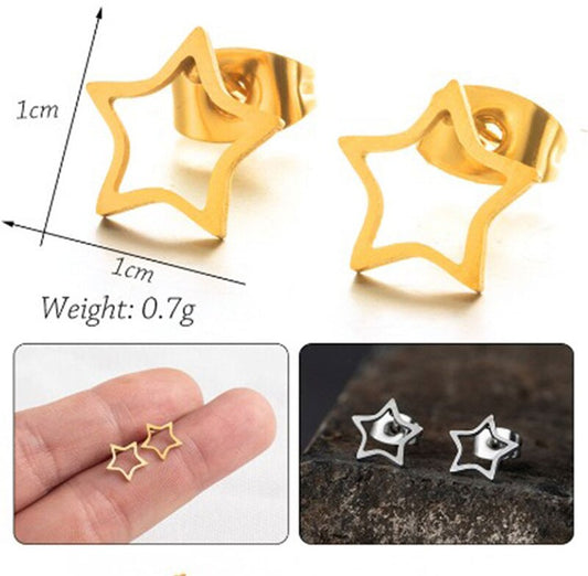 Five Point Star Stud earrings Women Girl Party Stainless Steel Jewelry