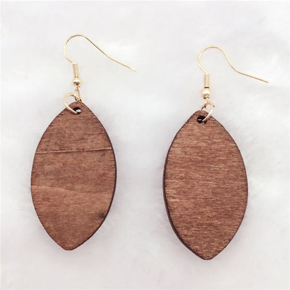 Vintage Wooden Leaf Drop Earrings Women Party Wedding Jewelry Dangle Gifts