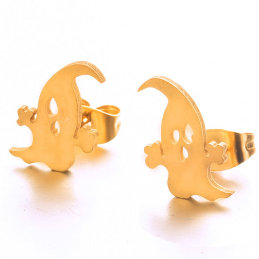 Ghost Spirit Shape Stud Earrings Small Women Girl Party Stainless Steel Jewelry