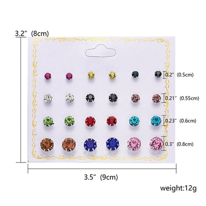 12 Pairs 4 Sizes Multicolor Stud Earrings Women Ear Accessory Jewelry Birthday