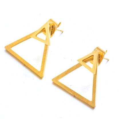 Two Triangle Shape Small Stud Earrings Women Girl Party Stainless Steel Jewelry