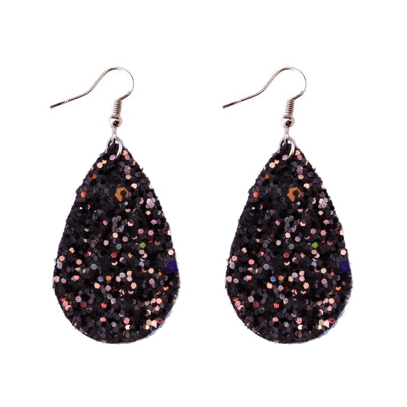 Black Sparkly Glitter Drop Shape Dangle Earrings for Fashion Stylish Jewelry