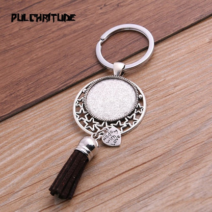 9 Color Tassels Key Rings Chain Filligree Fit Round 25mm Logo Pendant Diy