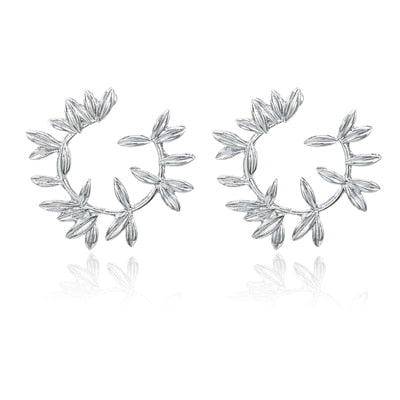 Silvery Leafy Circle Vintage Stud Earrings Women Antique Earring Jewelry