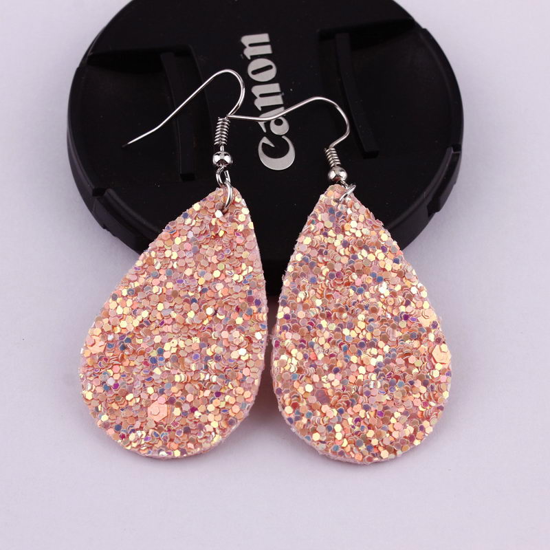 Coral Sparkly Glitter Drop Shape Dangle Earrings for Fashion Stylish Jewelry