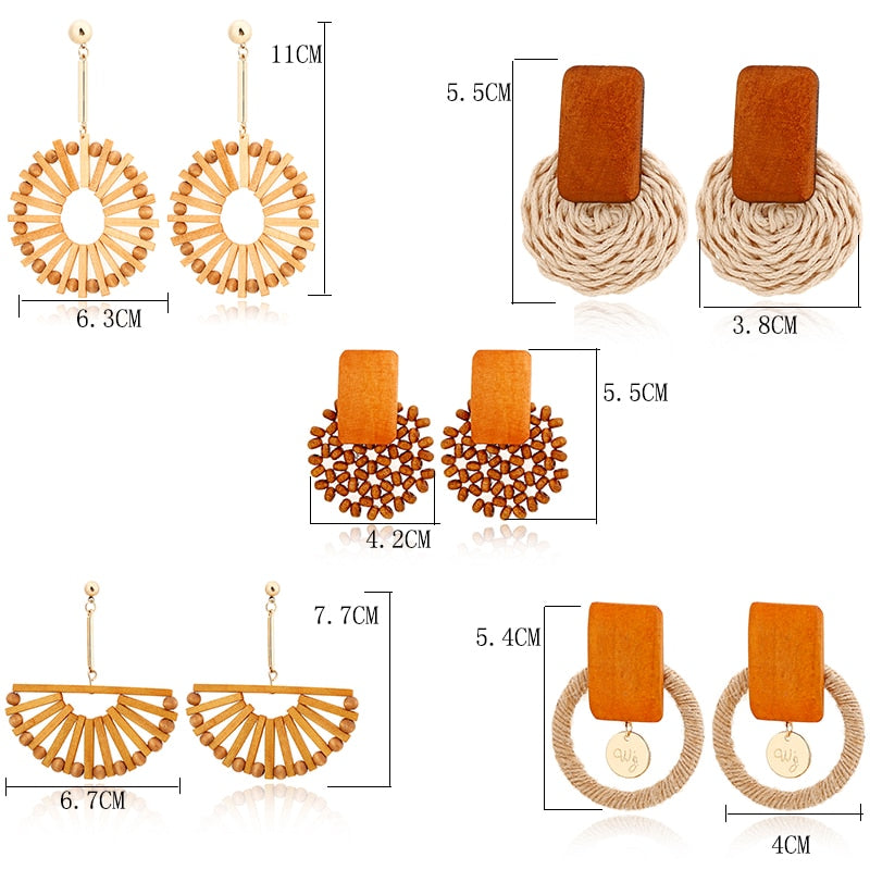 14 Styles Geometric Bamboo Round Party Statement Drop Earrings Modern Women