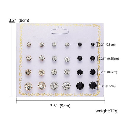 12 Pairs 3 Colors Stud Earrings Women Ear Accessory Jewelry Birthday Party Gift