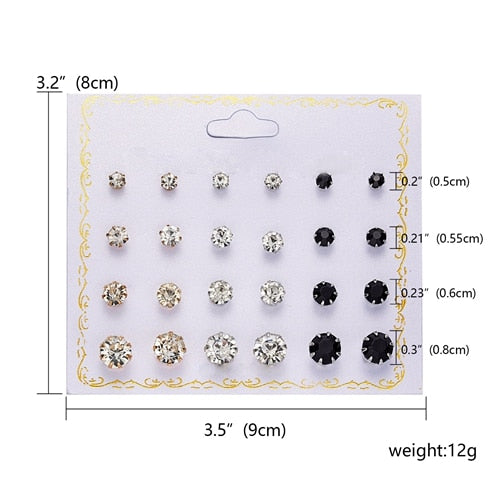 12 Pairs Crystal Simulated Pearl Colorful Stud Earrings Women Ear Accessory