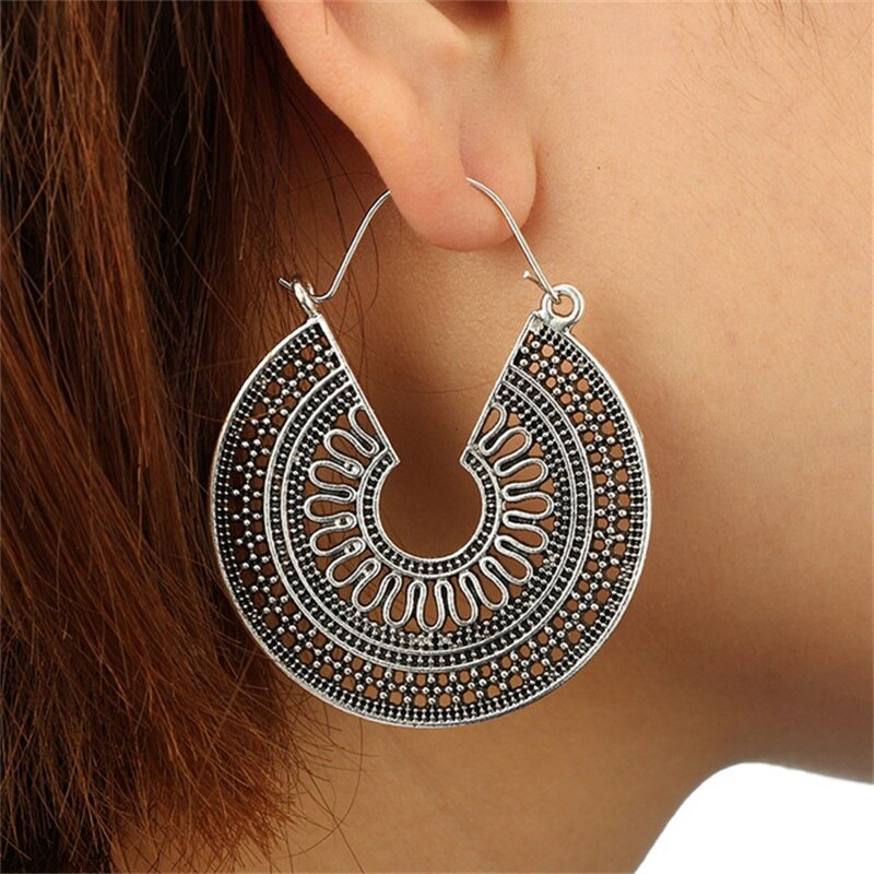 Vintage Ethnic Earring Geometric Antique Hoop Dangle Earrings Trendy Women