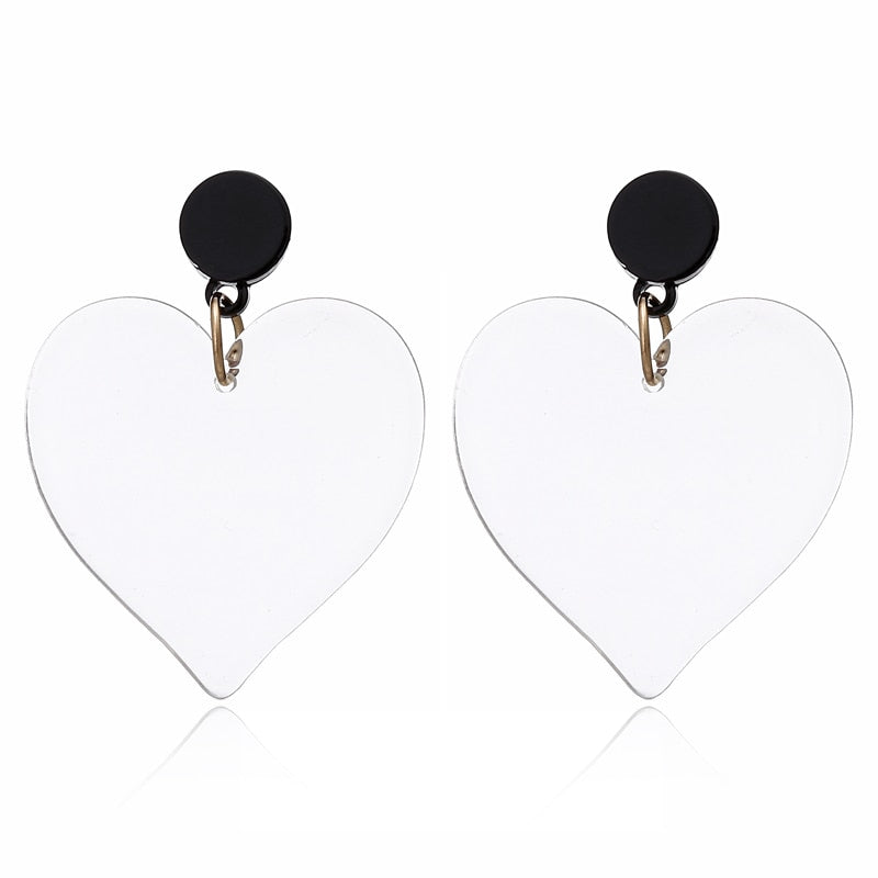 4 Colors Transparent Acrylic Big Heart  Dangle Earrings Cartoon Ear Pendants