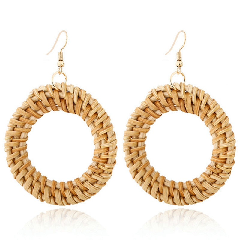 Ring Bamboo Braid Drop Earrings Modern Women Stylish Gift Jewelry Ear Fashion