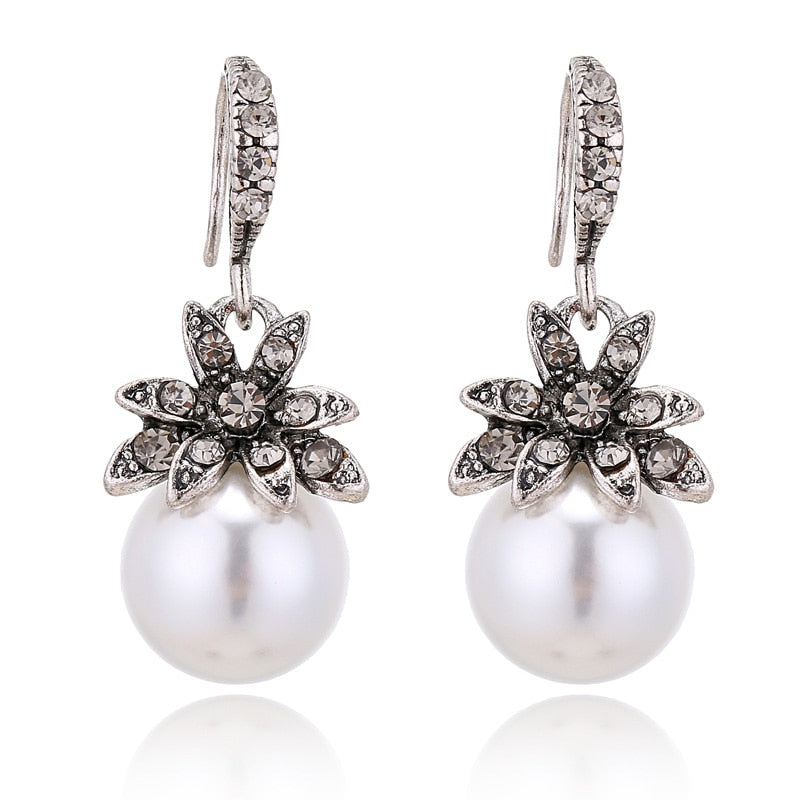 Flower Pearl Drop Earrings Modern Women Stylish Gift Jewelry Ear Fashion Pendant