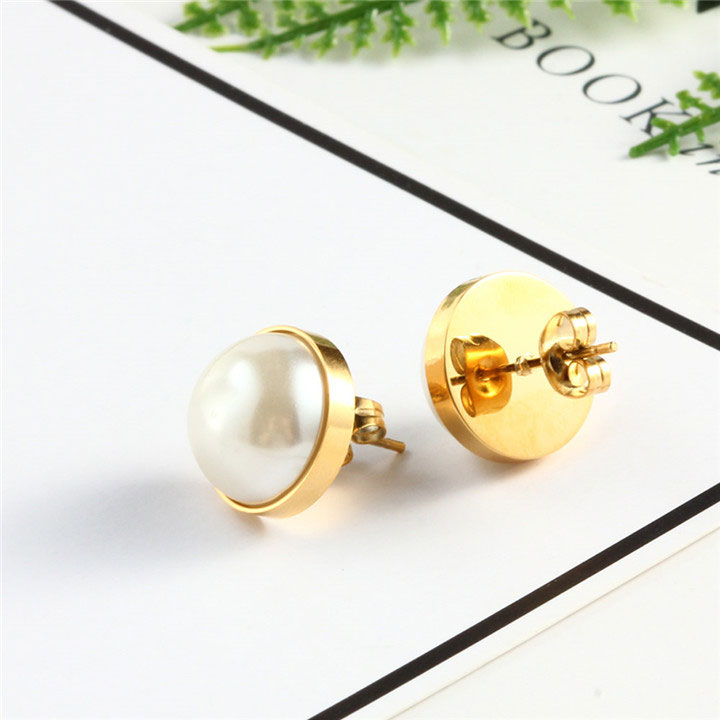 Button Imitation Pearl Stud Earring Wedding Party Birthday Gift Jewelry Cute