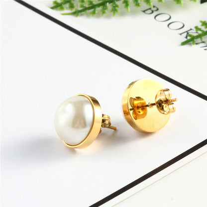 Button Imitation Pearl Stud Earring Wedding Party Birthday Gift Jewelry Cute