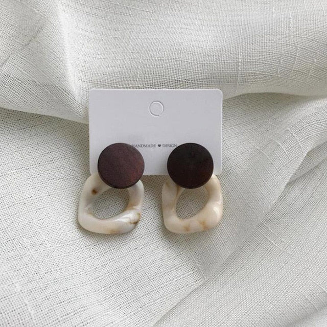 Dark Wooden Acrylic Drop Earrings Modern Women Stylish Gift Jewelry Ear Fashion