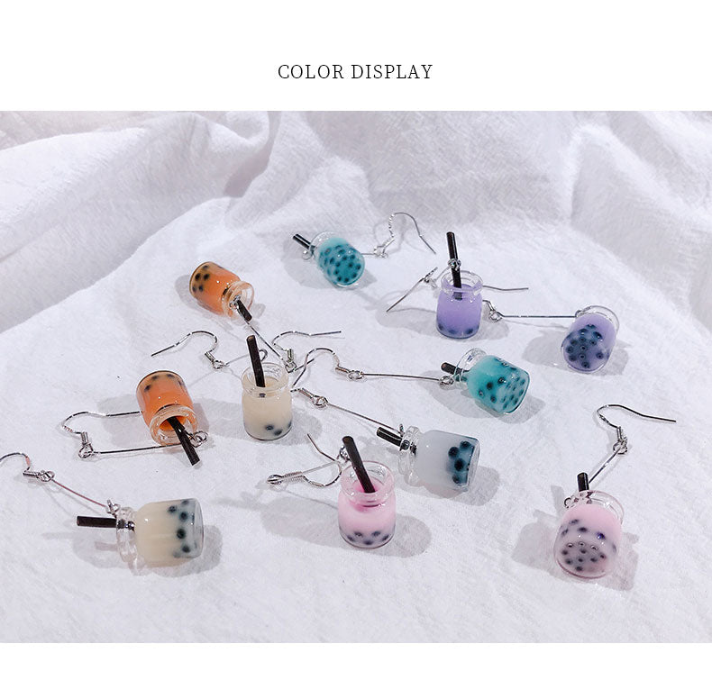 12 Styles Colorful Acrylic Milk Tea Dangle Earrings for Girls Women Birthday