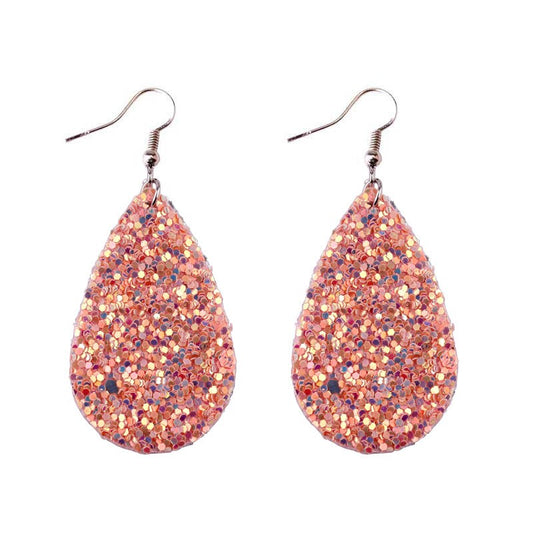 Coral Sparkly Glitter Drop Shape Dangle Earrings for Fashion Stylish Jewelry