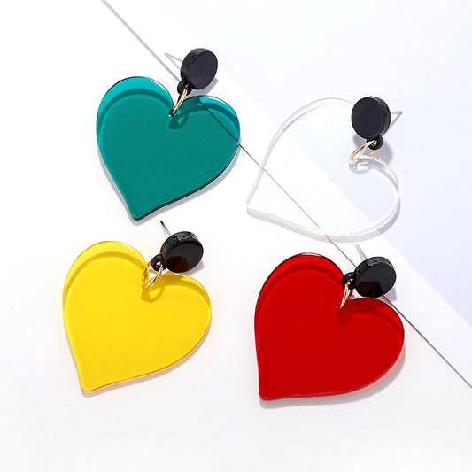 Colorful Acrylic Heart Dangle Earrings Cartoon Ear Pendants Accessories Women