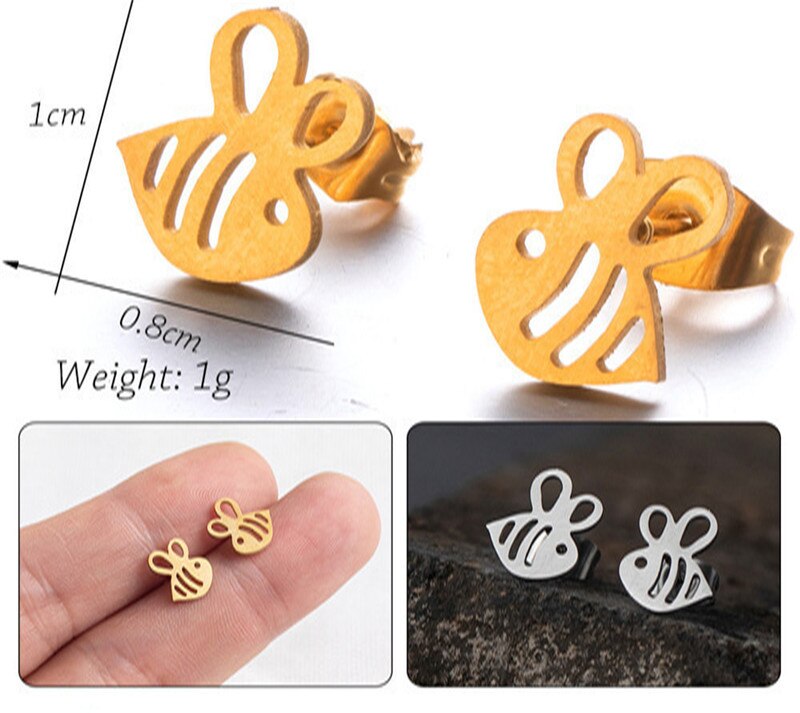 Honey Bee Animal Stud Earrings Girls Ear Ornaments Stainless Steel Jewlery Gifts