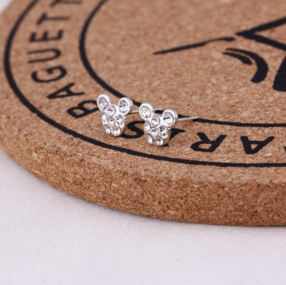 Rhinestone Mouse Head Stud Earrings Women Art Fashion Cartoon Earrings Creative