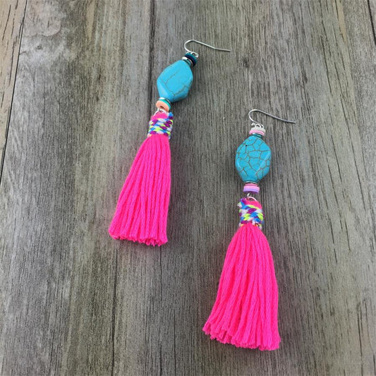 Stone and Tassel Dangle Earrings Women Fashion Modern Accessories Cute Stylish