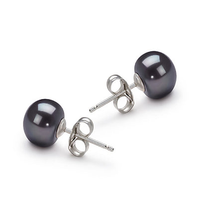 Cultured Black Button Freshwater Pearl Stud Earrings Ear Studs Gift for Her