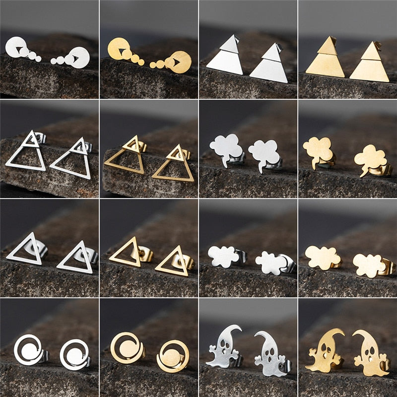 24 Styles Minimalist Cute Multiple Shapes Stud Earrings Women Girl Party