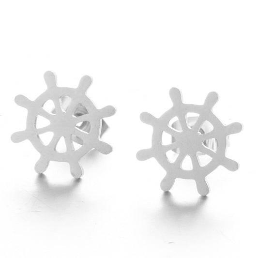 Metal Boat Wheel Stud earrings Women Girl Party Stainless Steel Jewelry