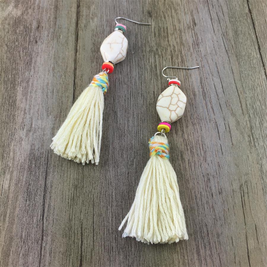 Stone and Tassel Dangle Earrings Women Fashion Modern Accessories Cute Stylish