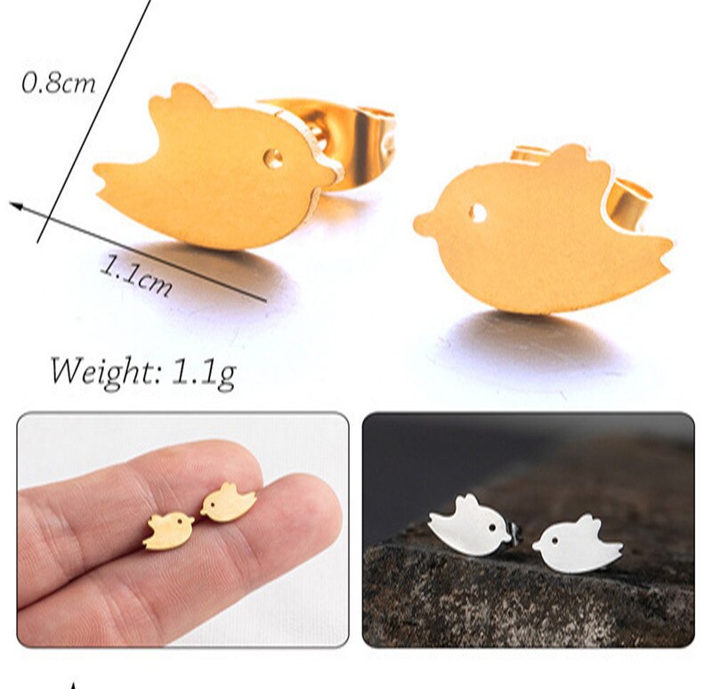 Wildlife Bird Nature Stud Earrings Girls Ear Ornaments Stainless Steel Jewlery