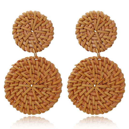 Double Round Bamboo Braid Drop Earrings Modern Women Stylish Gift Jewelry Ear