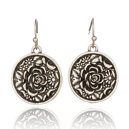 Flower Retro Vintage Ethnic Round Dangle Earrings for Girls Women Birthday Gift