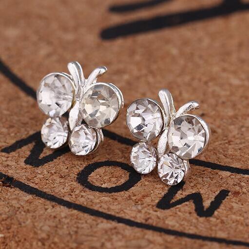 Rhinestone Butterfly Stud Earrings Women Art Fashion Cartoon Earrings Creative