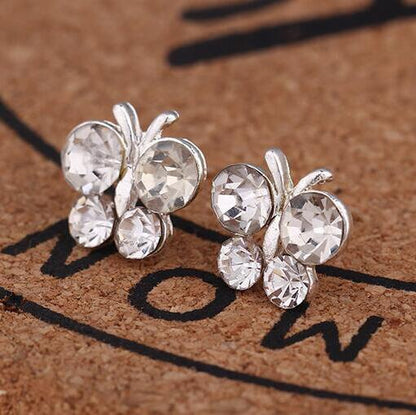 Rhinestone Butterfly Stud Earrings Women Art Fashion Cartoon Earrings Creative