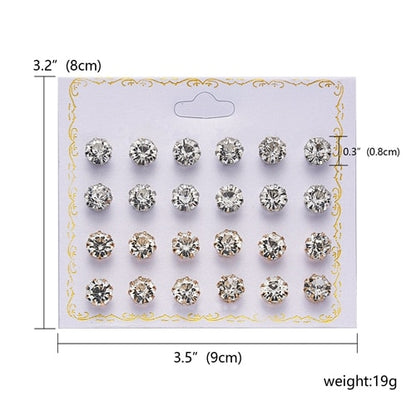 12 Pairs Rhinestone Stud Earrings Women Ear Accessory Jewelry Birthday Party