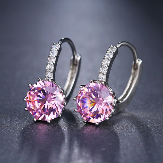 Pink Zirconia Element Stud Earrings Women Fashion Jewelry Accessories